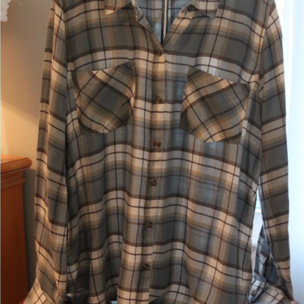Lucky Brand Gray and Brown Plaid Shirt